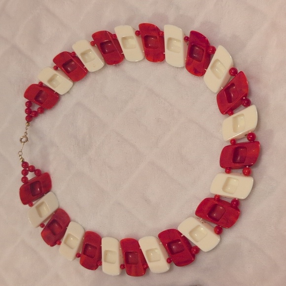 Vintage 1980s Chunky Red Speckled Necklace - Picture 4 of 6